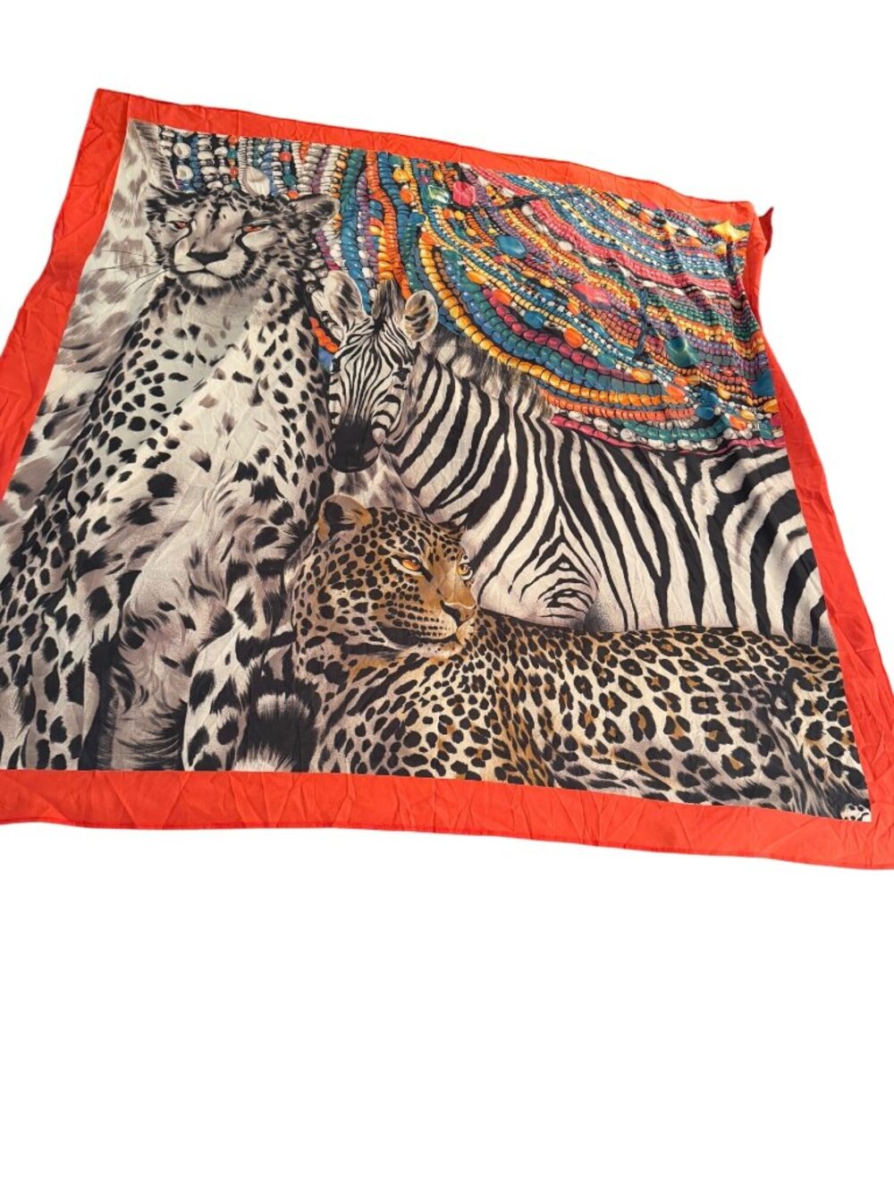 Vintage Womens Silk Scarf 53 inch x 53 inch Animal Print Oversized Multicolor